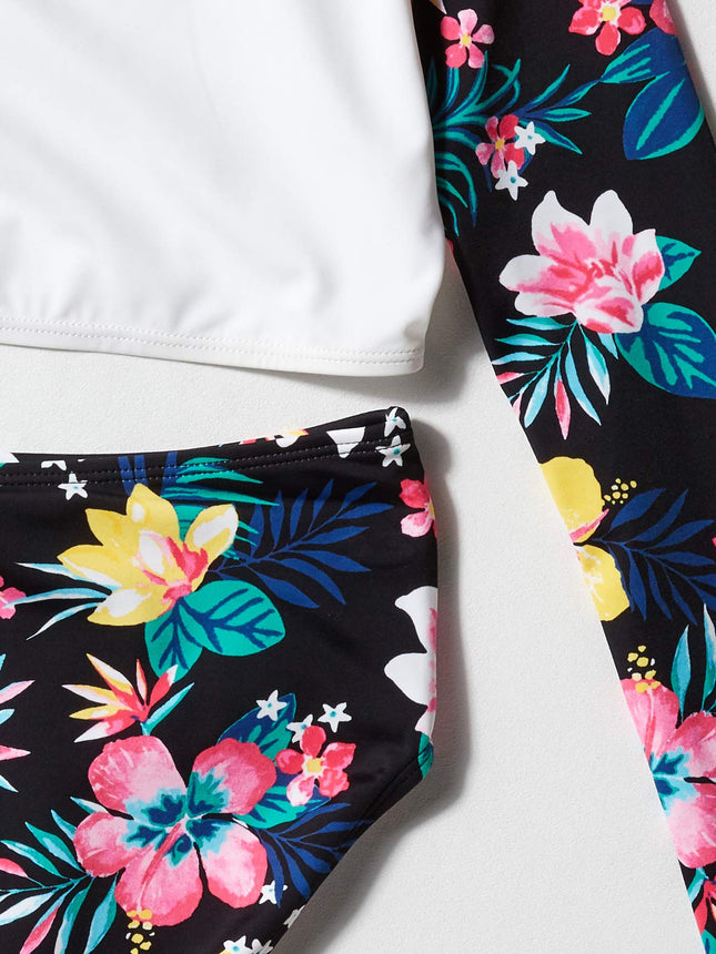 Kanu Surf Ensemble de bain deux pièces à manches longues et protection solaire UPF 50+ pour filles, modèle Brooke Crop noir, taille 12
