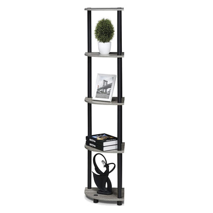 Furinno TURN-N-TUBE Corner Shelf, 5-Tier Corner Bookshelf, Open Storage Shelves, for Organization and Storage, Living Room, Home Office, Garage, Bedroom, French Oak