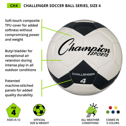 Champion Sports CH4YL Challenger Series Soccer Ball, Yellow, Size 4