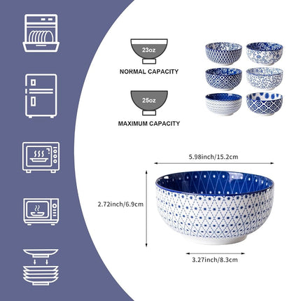 Cerkik 23 Oz / 652 ml Ceramic Soup Bowls Set of 6