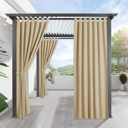 RYB HOME Outdoor Curtains for Patio Waterproof Tab Top Block Sunlight Thermal Insulated Privacy Assured Thick Outside Curtains for Porch, Pergola, Pool, W52 x L84, Cream Beige, 1 Panel