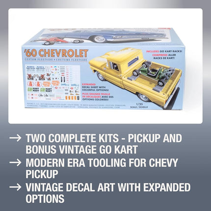 AMT 1/25 Scale 1960 Chevrolet Custom Fleetside Pickup Truck and Go Kart Plastic Model Kit