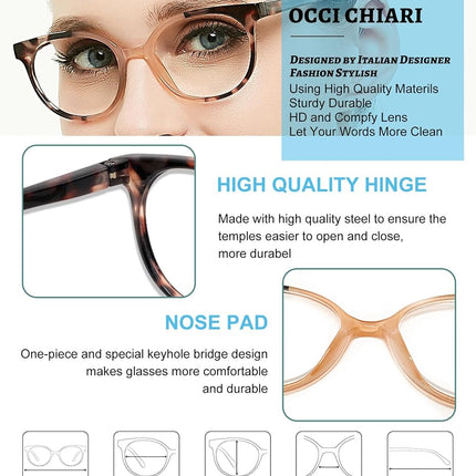 OCCI CHIARI Women Stylish Round Reading Glasses for Reader +1.0 +1.25 +1.5 +1.75 +2.0 +2.5 +3.0 (Brown, +175)
