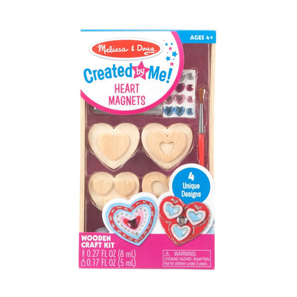 Melissa & Doug Created by Me! Wooden Heart Magnets Craft Kit (4 Designs, 4 Paints, Stickers, Glitter Glue)