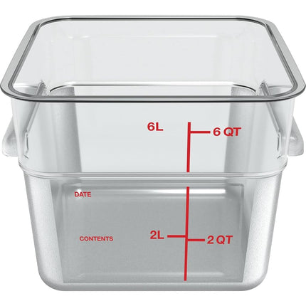 Carlisle FoodService Products Contenedor cuadrado para almacenamiento de alimentos con diseño apilable para catering, bufés, restaurantes, policarbonato (Pc), 5,68 litros, transparente, (Paquete de 6)