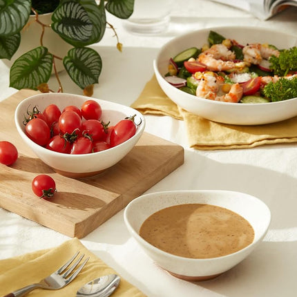 Teocera 5 Inch Porcelain Small Bowls Set, 6 Ounce small serving bowls for Dessert, Ice Cream, Snack, Dipping, Side Dishes, Microwave & Dishwasher Safe- Beige