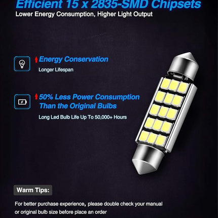 Marsauto 578 LED Bulbs Extremely Bright 400LM 2835 Chipsets for LED Interior Dome Map Door Lights Bulbs 211-2 212-2 569 6411 6451 41mm 42mm 1.59inch 6500K White (Pack of 4)