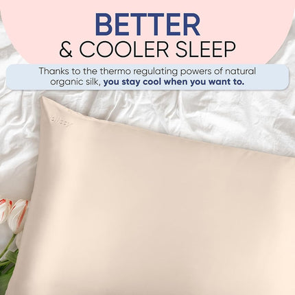 Blissy Silk Pillowcase - 100% Pure Mulberry Silk - 22 Momme 6A High-Grade Fibers - Silk Pillow Cover for Hair & Skin - Regular, Queen & King (Champagne, King)