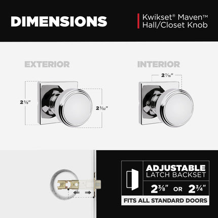 Kwikset Maven Interior Passage Door Knob, Square Handle for Closet and Hallway Doors, Non-Locking Doorknob in Polished Chrome, with Microban Protection