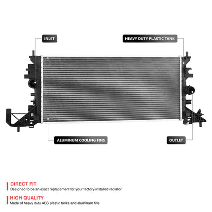 Radiador estilo OE delantero DNA MOTORING compatible con Cruze 2016-2019 / sin puerto de sensor de temperatura, 13684, GM3010592, GM3010605, GM3010608, OEM-RA-13684