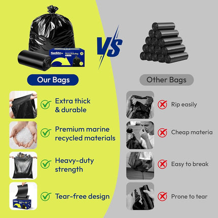 KeenEcho 200L Heavy Duty Garbage Bags 30 Count, 30 μm, Strong Black Bin Liners, Leakproof Star Seal for Construction, Yard, Demolition Debris