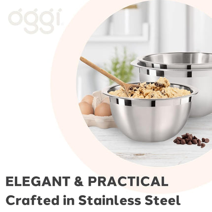 Oggi 5-Quart Two-Tone Stainless Steel Mixing Bowl, Great for Mixing, Making Dough, Dressing Salads, Mixing Eggs, Washing Vegetables