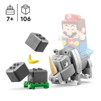 Set de expansión LEGO Super Mario Rambi el Rinoceronte 71420, set de construcción de juguete inspirado en el juego para combinar con un Pack Inicial, este juguete coleccionable de Super Mario Bros es un gran regalo para niños a partir de 7 años