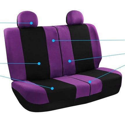 FH Group Flat Cloth Seat Covers Front Seat and Solid Rear Bench Full Set with Gift - Universal Fit for Cars, Trucks & SUVs (Burgundy)