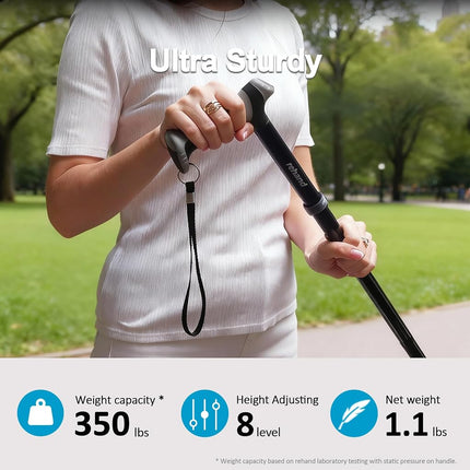 Rehand All Terrain Walking Stick - Foldable for Seniors & Adults, Swivel Tip and Heavy Duty Mobility Aid, Foldable for Men & Women (Silver)