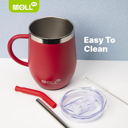 Mollcity Tumbler with Lid and Straw-12 oz Stainless Steel Double Wall Vacuum Insulated Tumbler Cup with Handle (Canyon Red-Sky Blue)