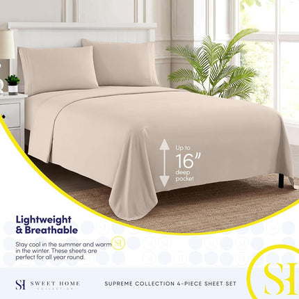 Sweet Home Collection 1800 Thread Count Sheet Set – Soft Egyptian Quality Brushed Microfiber Sheets – Luxury Bedding Set with Flat Sheet, Fitted Sheet, 2 Pillow Cases
