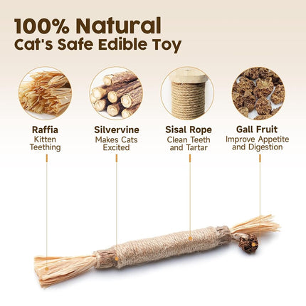 Potaroma 6 Pcs Natural Silvervine Sticks Cat Toys, Catmint Silvervine Blend Sticks, Kittens Chew Toys for Teeth Cleaning, Matatabi Dental Care Cat Treat, Edible Kitty Lick Toys