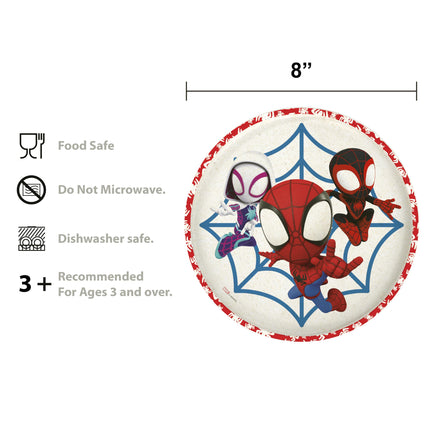 Zak Designs Marvel Spider-Man Vajilla para niños Incluye plato de 20 cm, tazón de 15 cm y vaso de 295 ml, Material de bambú melamina duradero y sostenible (Juego de 3 piezas, Spidey y sus sorprendentes amigos)