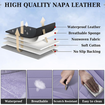 Coverado Car Seat Covers Full Set, Nappa Leather Seat Covers for Cars, Car Seat Protector Car Seat Cushion, Front and Back Seat Protectors Cushions Universal Fit for Most Cars Vehicles(Purple)