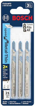 Bosch T121AF3 3-Piece 3-5/8 In. 21 TPI Speed for Metal T-Shank Jig Saw Blades