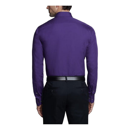 Van Heusen Men's Dress Shirt Fitted Poplin Solid, Purple Velvet, 18" Neck 34"-35" Sleeve