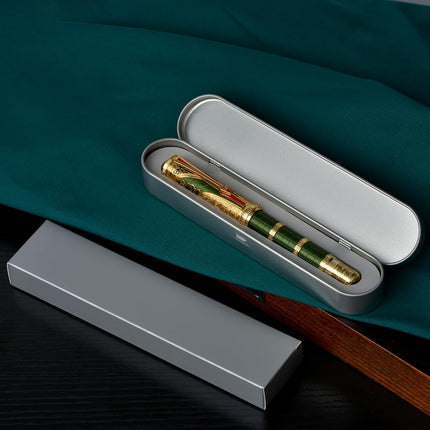 Hongdian D5X Fountain Pen Green Qin Dynasty Writing Pen, Fine Nib Smooth Pen with Converter and Pen Box Set
