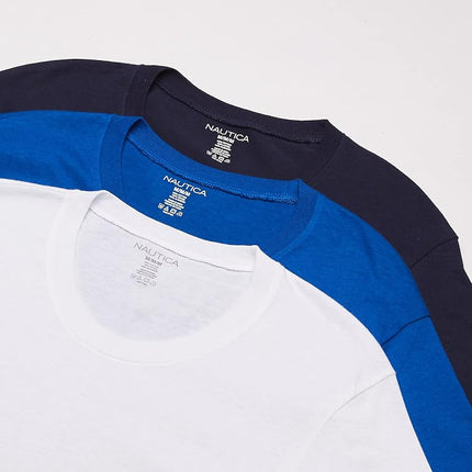 Nautica Men's 3-Pack Cotton Crew Neck T-Shirt Polo, Peacoat/Cobalt/White, S