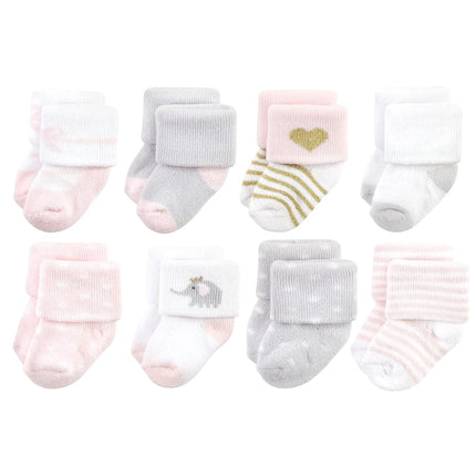 Hudson Baby Calcetines de Felpa y Algodón Rico para Recién Nacidos de Bebé Niña, Elefante Rosa Gris, 6-12 Meses