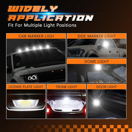 DOXMALL - 194 LED Bulbs License Plate Dome Map Turn Signal Light White Non-Polarity T10 168 W5W 6-3030-SMD