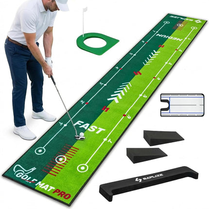 SAPLIZE Two-Speed Golf Putting Practice Mat with P
