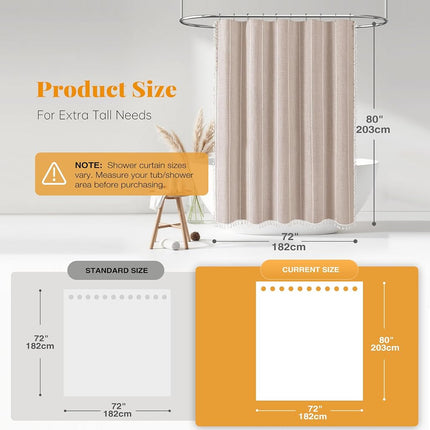 BTTN 72 x 80 Boho Linen Heavy Duty Cloth Shower Curtain Set, Tan/Taupe