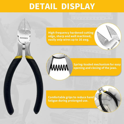 BOOSDEN 5" Diagonal Cutters,5 Pack Wire Cutters,DIY Cutting Pliers,Spring Loaded Side Cutters, Wire Snips for Jewelry Making and Wire Cutting