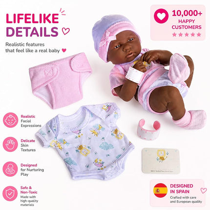 JC Toys La Newborn Nursery African American 8 Piece Layette Baby Doll Gift Set, featuring 14" Life-Like Original Newborn Doll, Pink Baby Doll, Pink African American