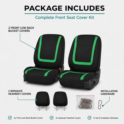 FH Group Car Seat Covers Front Set in Cloth-Car Seat Covers for Low Back Car Seats with Removable Headrest,Universal Fit,Automotive Seat Covers,Washable Car Seat Cover for SUV,Sedan,Van Green