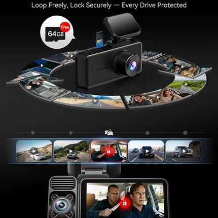 REDTIGER F17 4K 3CH Dash Cam, STARVIS 2 IMX675 HDR, 64GB Card, 5.8GHz WiFi