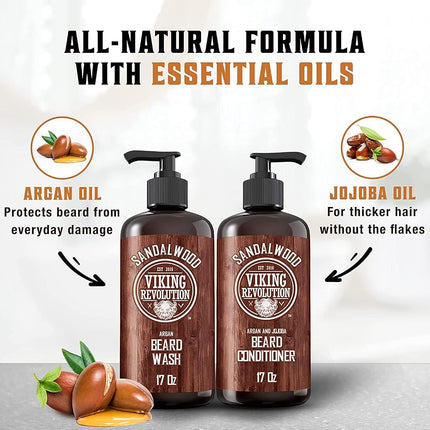 Viking Revolution - Beard Shampoo And Conditioner - Natural Beard Wash & Beard Conditioner With Argan & Jojoba Oils - Softens & Strengthens - Gifts For Men - Sandalwood - 2 x 500 ml