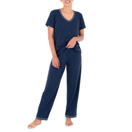 Fruit of the Loom Women's Plus Size Short Sleeve Tee and Pant 2 Piece Sleep Set, Midnight Blue, 3X