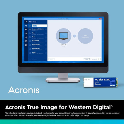 WD Blue SA510 2 TB, M.2 SATA SSD, up to 560 MB/s, Includes Acronis True Image for Western Digital, Disk & Cloning Migration, Flexible backup & recovery, ransomware protection