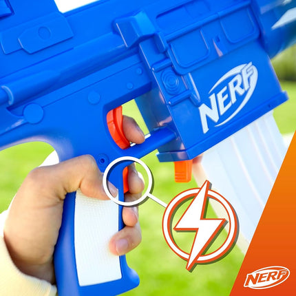 Nerf Fortnite Blue Shock Blaster, chargeur 10 fléchettes, 10 fléchettes Nerf Elite, inclut un code bonus pour débloquer le revêtement « The Beat » dans le jeu, blaster motorisé
