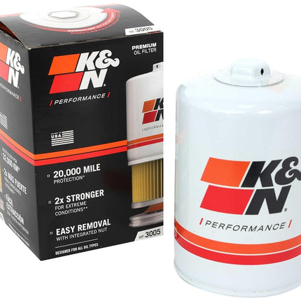 K&N Oil Filter Cartridge 95 x 146 mm Compatible with Nissan Titan XD & Blue Bird Vision & Freightliner MT35 (HP-3005) White