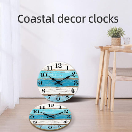 CHYLIN 16 Inch Wall Clock, Large Outdoor Clocks for Patio, Pool Beach House Decor Tropical Clocks for Walls, Nautical Coastal Themed Blue Clock for Lake House, Bathroom, Living Room, Kitchen (16")