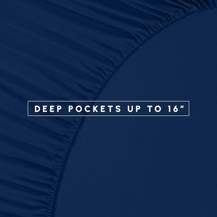 Juego de edredón Elegant Comfort Silky Soft Dobby Stripe de 8 piezas en una bolsa, incluye juego de sábanas inteligentes de 4 piezas, faldón de cama, edredón, fundas de almohada y fundas decorativas a juego - Twin/Twin XL, azul marino