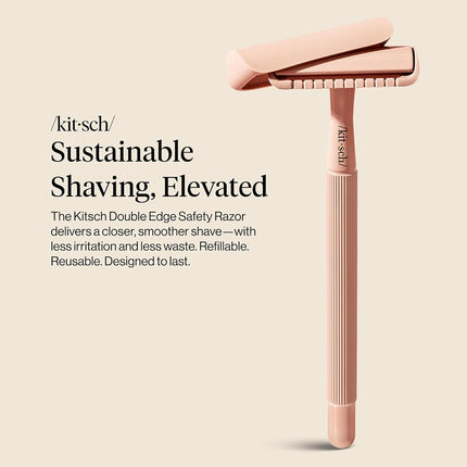 Kitsch Perfect Glide Safety Razor - Metal Handle & Stainless Steel One Blade Razor with 5 Supply Safety Razor Blade & 1 Razor Cap | No Drag Single Blade Razors for Women | Reusable Razor for Women