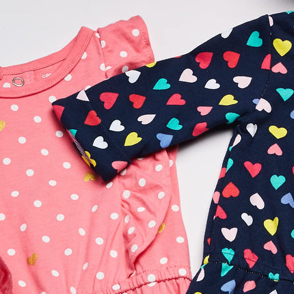 Carter's Baby Girls' 2-Pack One-Piece Romper, Navy Heart/Pink Dot, 18 Months