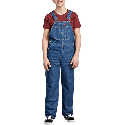 Dickies Big Boys' Denim Bib Overall, Stone Washed Indigo Blue, Large (14/16)