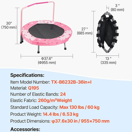 VEVOR 36" Kids Trampoline, 3FT Indoor Outdoor Trampolines, Foldable Mini Trampoline with Handle, Rebounder Trampolines for Toddlers, Birthday Choice for 3+ Years Children, Boys Girls for Fun, Red