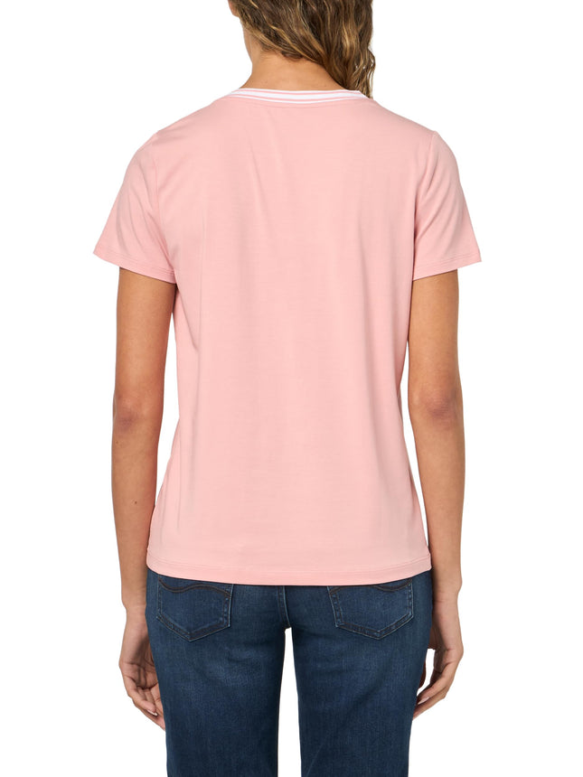 T-shirt col V uni à manches courtes Nautica pour femme, Rose mariée, S