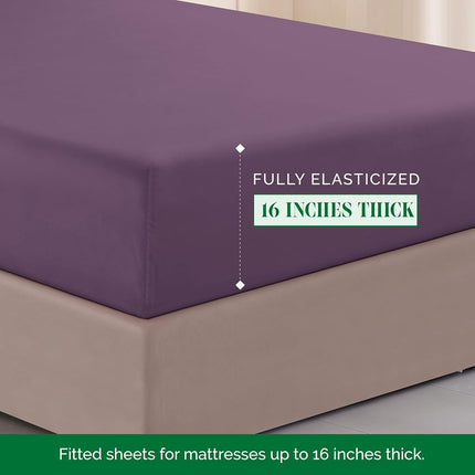 Elegant Comfort Luxurious 1500 Premium Hotel Quality Microfiber Three Line Embroidered Softest 4-Piece Bed Sheet Set, Wrinkle and Fade Resistant, California King, Eggplant-Purple
