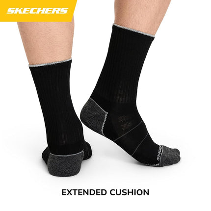 Skechers Men's 8-Pack Work Collection Crew, Extended Cushion & Mesh Ventilation Socks, Black, 10-13